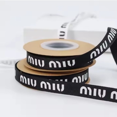 kopen Gepersonaliseerd logo drukken 13 mm Grosgrain Ribbon Roll in zwart wit voor fles bloemen online manufacture