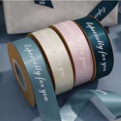 kopen Custom Printed Logo Satin Ribbon Roll Hot Stamping Decorative Grosgrain voor cadeauverpakkingen online manufacture