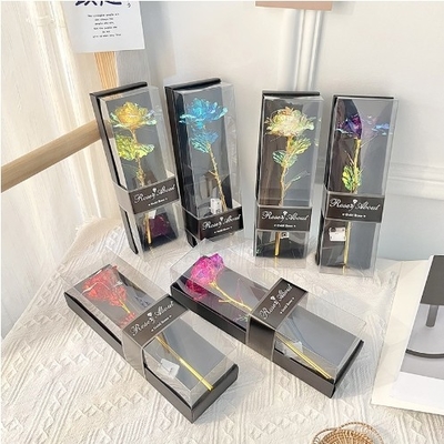 Goede prijs. Valentijnsdagcadeau Qixi Gold Foil Rose Flower Window PVC cadeau doos Verpakking Met Lichte Stall Boeket 10x28cm Variëteit Rose online