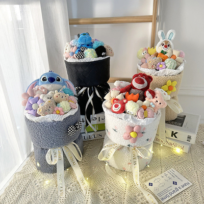 kopen Creatief pluis bloemenboeket met licht, simulatie boeket schattig gevulde dier boeket voor Valentijnsdag vriendin cadeau online manufacture