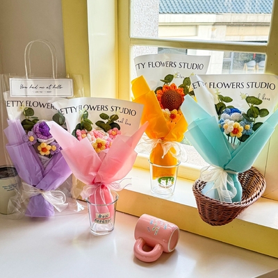 kopen Valentijnsdag cadeau gebreide boeket handtas met simulatie bloemen in meerdere kleuren online manufacture