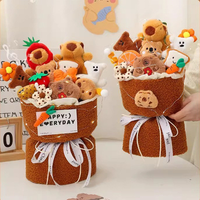 Goede prijs. Kerst Pawfect Leader Plush Toy Set Capybara Flower Bouquet Kawaii Cartoon Gift voor Valentijnsdag/verjaardag online