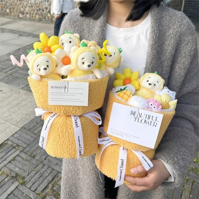 kopen Ananasbeer Plush Pop Bloemen Boeketten gegeven aan vriendinnen als verjaardagscadeautjes en afstuderen cadeautjes op 20 mei en Qixi Festival Valentijnsdag online manufacture