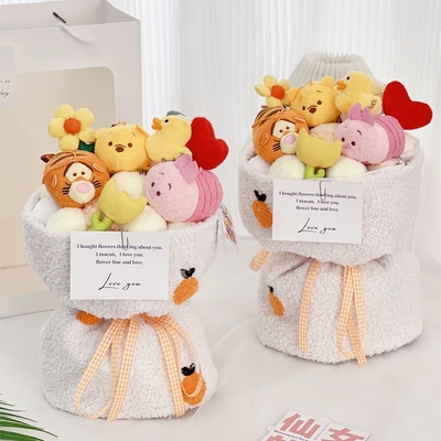 kopen Unieke kinderdag cadeautjes pluis pop bloemen boeketten met schattig beerje en verscheidenheid van bloemen online manufacture