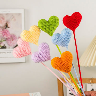 kopen Afgerond product Liefde Hart Wol Brei Hand Crochet Creatief Kunstmatige Bloemen Boeket online vervaardiging