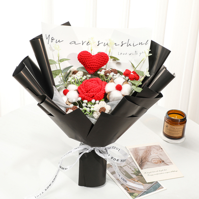 Goede prijs. Handgemaakte wol, gebreid, geweven roos, onsterfelijke bloem, simulatie boeket, eindproduct, 38 godin, vrouwendag, moedersdag online