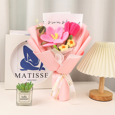 Goede prijs. Zonnebloem en roos Handgemaakte gebreide garen bloemen boeket Perfect cadeau voor Valentijnsdag Vrouwendag en Moedersdag online