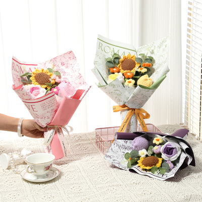 Goede prijs. 20x35 cm handgebreide boeket zonnebloem en roos simulatie wol in meerdere kleuren Ideaal voor Valentijnsdag en verjaardagen online