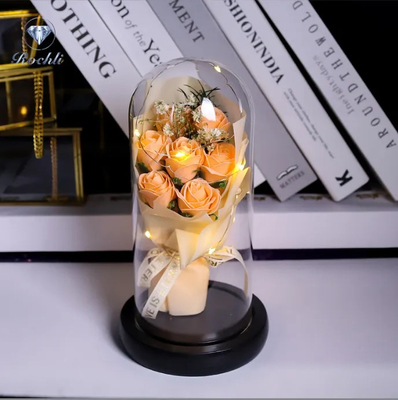 Goede prijs. Groothandel Fabriek Ins Kunstmatige LED Decoratieve Bloemen Verjaardag Glas Dome Roos Boeket Valentijnsdag Kwaliteit Zeep Rozen online