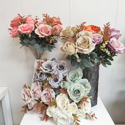 Goede prijs. Kunstmatige bloemen zijde roos boeket bruiloft huis decoratie online