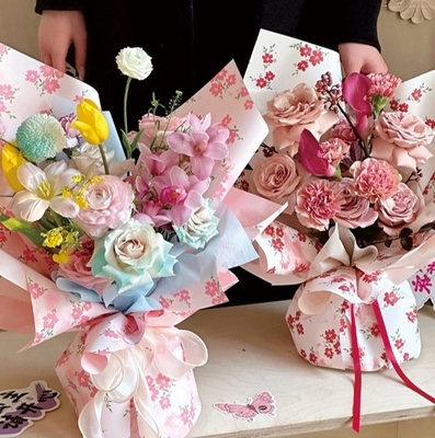 Goede prijs. Verpakkingspapier voor voorjaarsbloemen, verdikte verpakkingspapier voor verse bloembukjes, waterdicht gedrukt verpakkingspapier, verpakkingspapier voor bloemenwinkels online