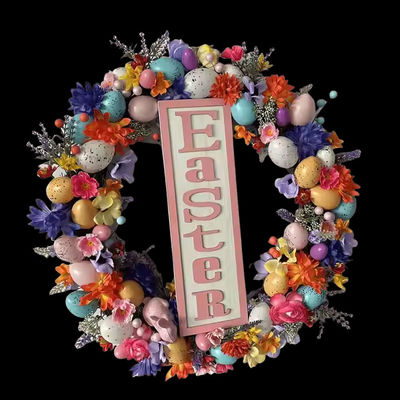 kopen Senmasine ei Paaskrans voor voordeur Hangend voorjaarsdecoratie Gemengde kleurrijke plastic eieren Kunstmatige bladeren Bloemen Kransen online vervaardiging