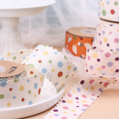 kopen Koreaanse dubbelzijdige kleur polka dot pijnboom print lint DIY boog haar accessoires kraag bloem hoed schoen bloem decoratie online manufacture