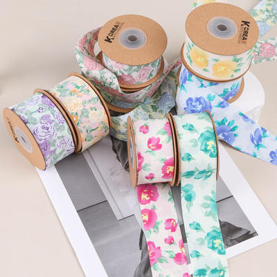 kopen Rozenprint lint haar accessoires DIY cadeau bloemen verpakking schoenen bloem gras hoed boog lint roos bloemen lint online manufacture