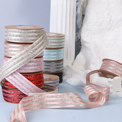 kopen Japanse Sparkling Pink Strip Ribbon DIY Boog Haar Accessoires Kleding Accessoires Zilveren Uien Strip Bloem Geschenk Product riemen online manufacture