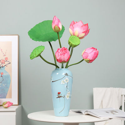 kopen Lotus kunstbloemen, gesimuleerde bloemen, tastbare lotusblaadjes, lotuskuikens, nieuwe Chinese stijl woningversiering, gesimuleerde groene planten, lotus foto accessoires online vervaardiging