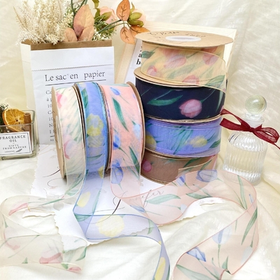 Goede prijs. Nieuwe online Koreaanse lint Tulpen Sneeuw Zijde Ribbon Bloem Verpakking Haar Accessoires Boog Kleding Ribbon Schoenen Bloemen online