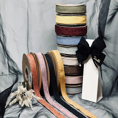 Goede prijs. Grensoverschrijdend Koreaans stijl nieuw solide kleur chenille lint cadeau doos verpakking bloem cadeau boog accessoire Groothandel van geweven tape online