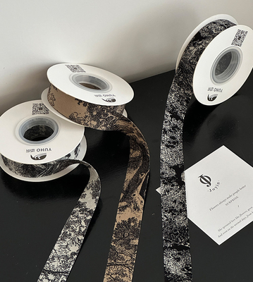 kopen Frans 2,5 cm inkt gedrukt lint bloem boeket stropdas cadeau boog DIY bloemenmaterialen online manufacture