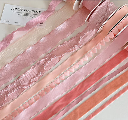 kopen Soft Peach Series Ribbon Flower Bouquet Strap 2024 Valentijnsdag Bakken DIY Handgemaakt Bloemen Weaving Ribbon 2.5cm Gebruik online vervaardiging