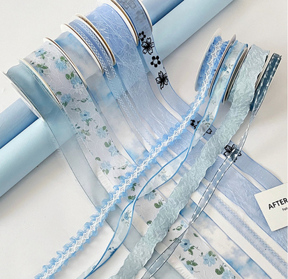 Goede prijs. Door mensen gemaakte blauwe oceaan droom zoekende serie lint bloemenboeket verpakking lint bloemen decoratie materiaal partij handgemaakt DIY online