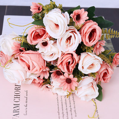 kopen Europese stijl simulatie gewalste rand roos bruidsboeket, trouwfotografie rekwisieten, bloemenarrangement, huisversiering, simulatie bloem online manufacture