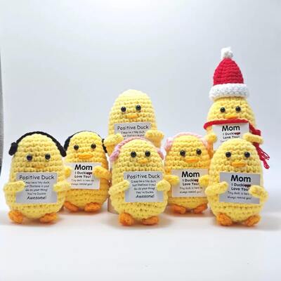 kopen Grappig Haken Kawaii Gevulde Emotionele Positieve Eend Plush Speelgoed Grappig Gebreide Positieve Eend Haken Pop Tas Hangertje Geschenk online vervaardiging