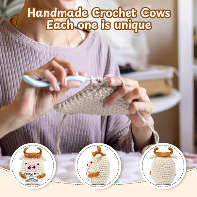 kopen Mini Positieve Crochet Koei Handgemaakt Lief Kawaii Gevulde Dier Moedigende Boodschap Grappig Emotionele Ondersteuning Buddy Geïnspireerd Kawaii online vervaardiging