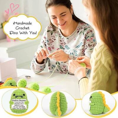 kopen Hot Sale Positieve Energie Dinosaurus Korte Plush Gebreide Pop Emotioneel Comfort Cartoon Dieren Handgemaakte Crochet Ornamenten 31cm-50cm online vervaardiging