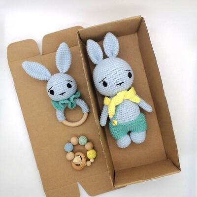 kopen 100% handgemaakt haak konijn speelgoed Amigurumi poppen haakdieren pluis gevulde konijn baby tanden speelgoed online vervaardiging