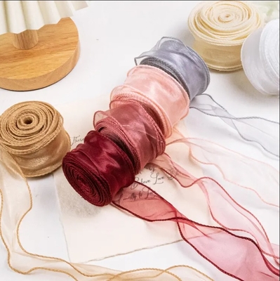 Goede prijs. Kleurrijke organza lint rollen decoratie cadeau warp glitter draad zijde lint voor bloemen cadeautjes verpakken doe-het-zelf accessoires online