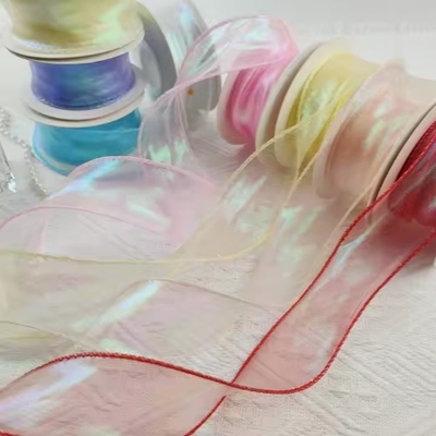 Goede prijs. Custom Solid Color Sheer Chiffon Pink Silk Organza Ribbon voor trouwcadeauverpakking online