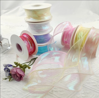 Goede prijs. Aangepaste solide kleur Chiffon roze zijde organza vlek lint voor bruiloft cadeau boeketten verpakking decoratie online