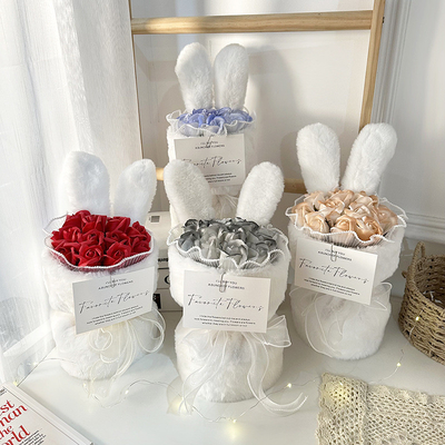 Goede prijs Konijnenoren Pluis Roos Handboeket 20x35cm Grootte Meerdere kleurenkeuzes voor Chinese Valentijnsdag en Onderwijzersdag online