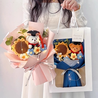 Goede prijs. Afsluiting Beer Zonnebloem Brei Boeket Set Creatief Handgemaakt Geschenk Garens Bloem Geschenk Voor Leraren Verjaardagsgeschenk online