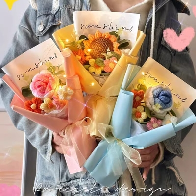 Goede prijs. Creatieve cadeautjes voor Valentijnsdag en Onderwijzersdag roos wol bloemenboeketten zonnebloem gebreide bloemen handgemaakte eindproducten als verjaardagscadeautjes online
