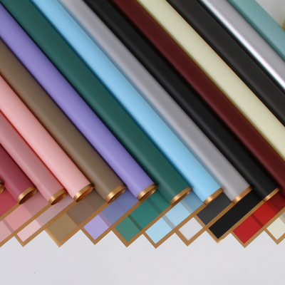 Goede prijs. Nieuwe eenvoudige frame gelatine film solide kleur zacht licht papier bloemen boeket wikkelen papier goud rand mat vers bloemen wikkelen papier doe-het-zelf materialen online