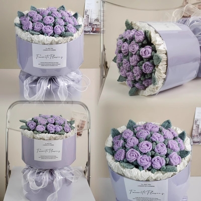 Goede prijs. Bubbelrozen Handgemaakte gebreide bloemenboeketten van wol Creatieve bloemenboeketten voor leraren en moeders op Internationale Vrouwendag en Onderwijzersdag online