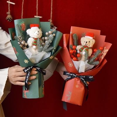 Goede prijs. Kerstbloemen Boeketten handgemaakte gebreide kunstbloemen Kerstbeerpop Bloemenboeketten Kerstnacht cadeautjes Kerstman Bloemenboeketten online