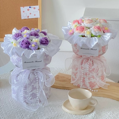 Goede prijs. Qixi Festival cadeautjes gebreide rozen bloemen boeketten Gradient rozen bloemen cadeautjes voor vriendin op Valentijnsdag online