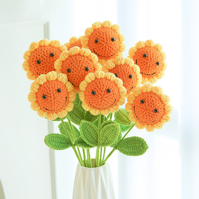 Goede prijs. 10x43cm Handgemaakte gebreide zonnebloem met glimlachend gezicht Variëteit Zonnebloem Dag van de leraar Kunstbloem Geschenk online