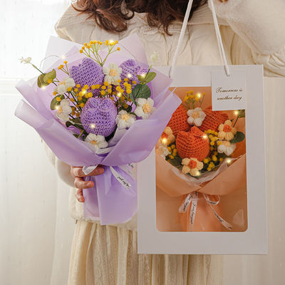 Goede prijs. 30x35cm gebreide stapel handgemaakte tulpen garen boeket groot moedersdag cadeau online