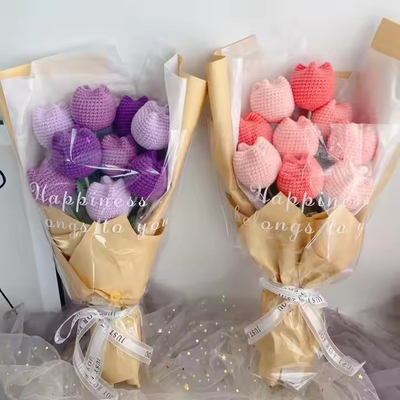 Goede prijs. Handgebreide bloemengarens haakwerk hartvormige bloemen handgeweven boeket bruiloft decoratie handgemaakte valentijnsgeschenk voor geliefden online