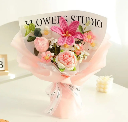 Goede prijs. Al gemaakt kunstmatig geweven blauwe roos haak bloemen boeket voor verjaardag Valentijnsdag cadeau online