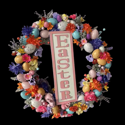 Goede prijs. Senmasine ei Paaskrans voor voordeur Hangend voorjaarsdecoratie Gemengde kleurrijke plastic eieren Kunstmatige bladeren Bloemen Kransen online