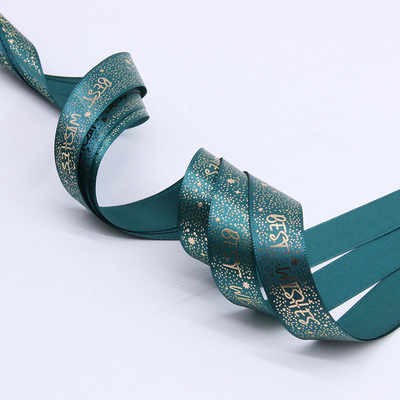 Goede prijs. 2 cm groen lint cadeau doos verpakking bloemen taart lint BESTWISHES warm stempelen cadeau lint online