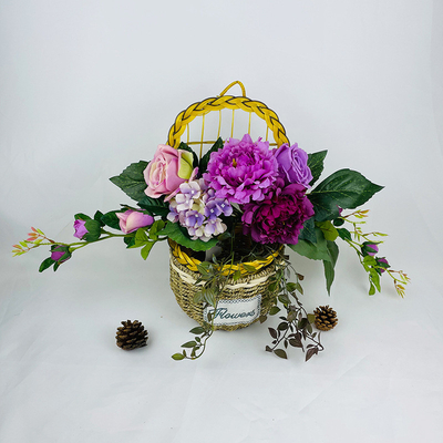 Goede prijs. Nieuwe imitatie van de fabrikant van de Europese stijl pioen combinatie hortensia stof boeket voor thuis bruiloft, hoornvormige bloemen arrangement en muur hangend online