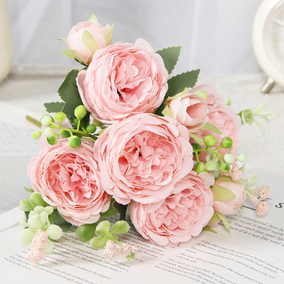 Goede prijs. Vijf kleine kunstbloemen, een boeket in Koreaanse stijl, kunstbloemen van Perzische en buitenlandse pioenen, bruiloftsrozen. online