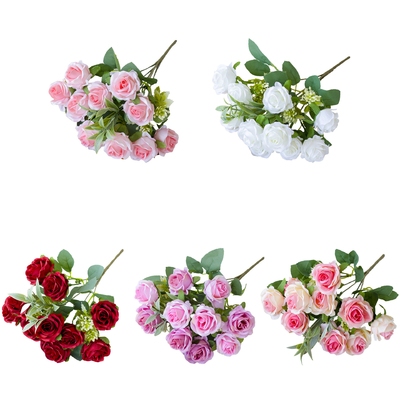 Goede prijs. 10 small roses arranged for weddings, small flower bouquets, hotel home decor ornaments, silk flower simulation flowers, artificial fake flowers online