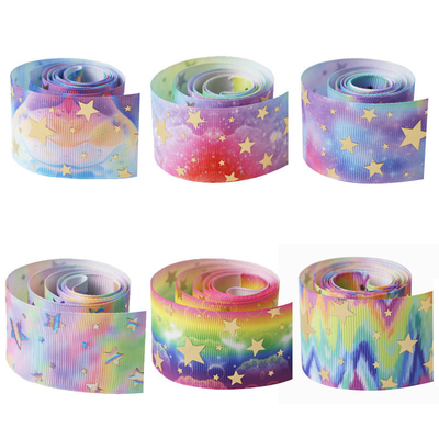 Goede prijs. Meisida ribbon 3.8cm thread ribbon hot gold and silver star rainbow gradient color ribbon wholesale online